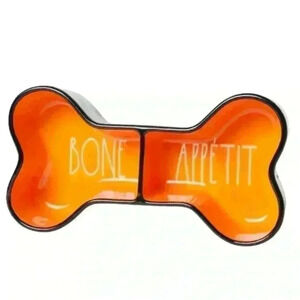 NEW Rae Dunn - BONE APPETITE - Glazed Ceramic Dual Pet Bowl/DISH